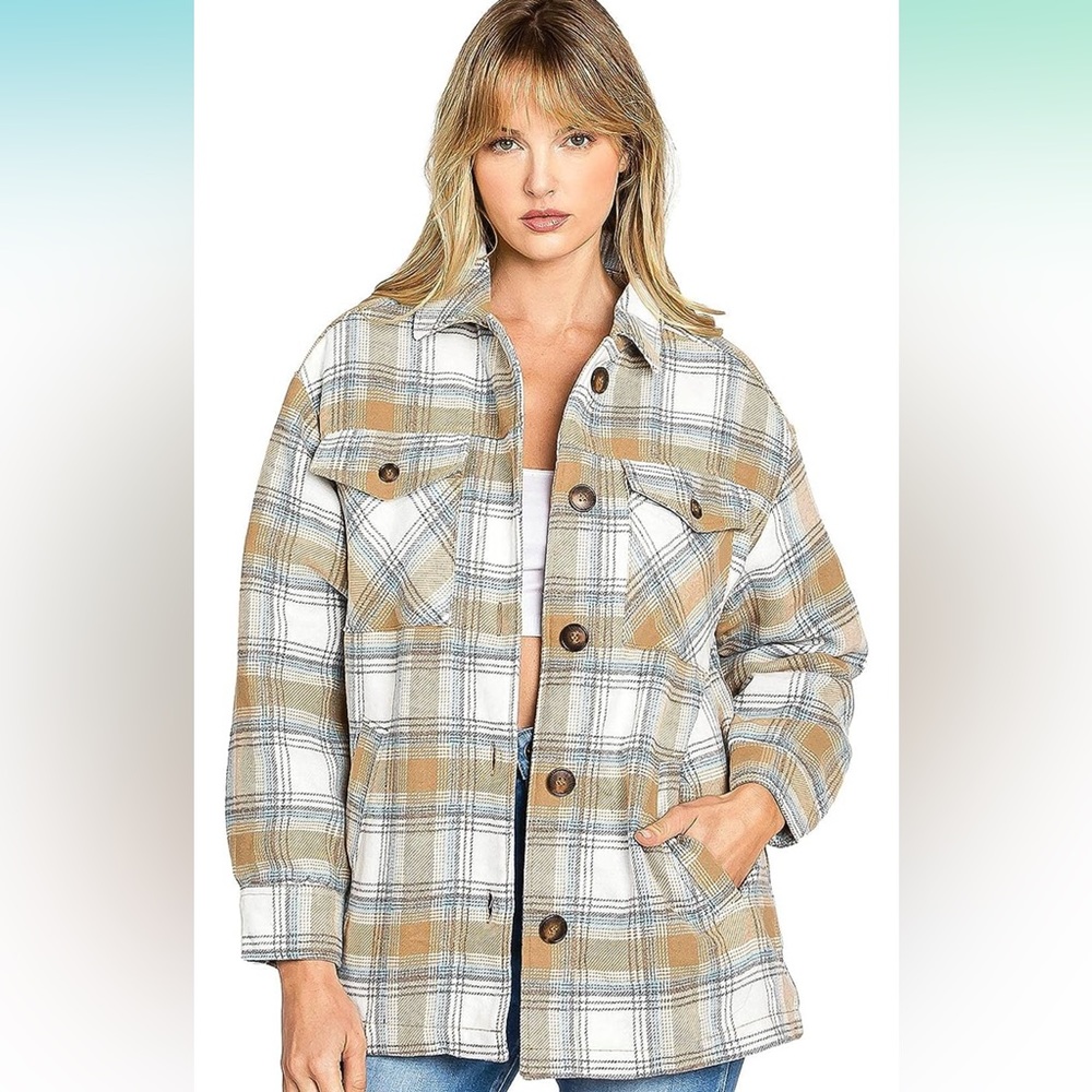 Love Tree Sherpa Lined Flannel Plaid Button Chore Shacket Sz XL